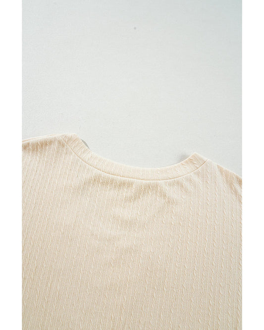Plus size Textured Cuffed Top with Knit Detail