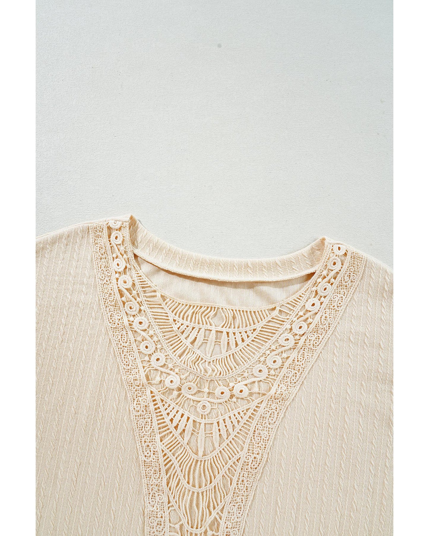 Plus size Textured Cuffed Top with Knit Detail
