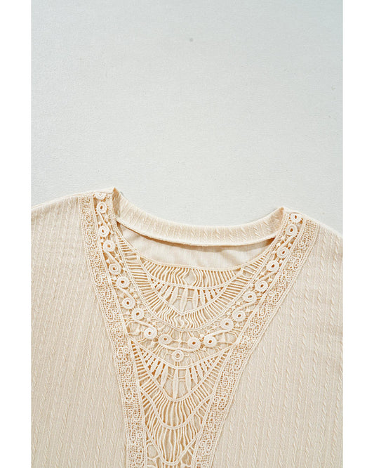 Plus size Textured Cuffed Top with Knit Detail
