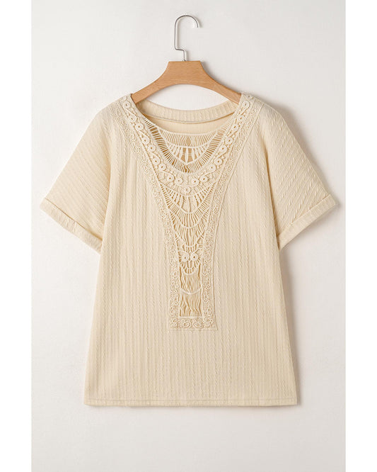 Plus size Textured Cuffed Top with Knit Detail