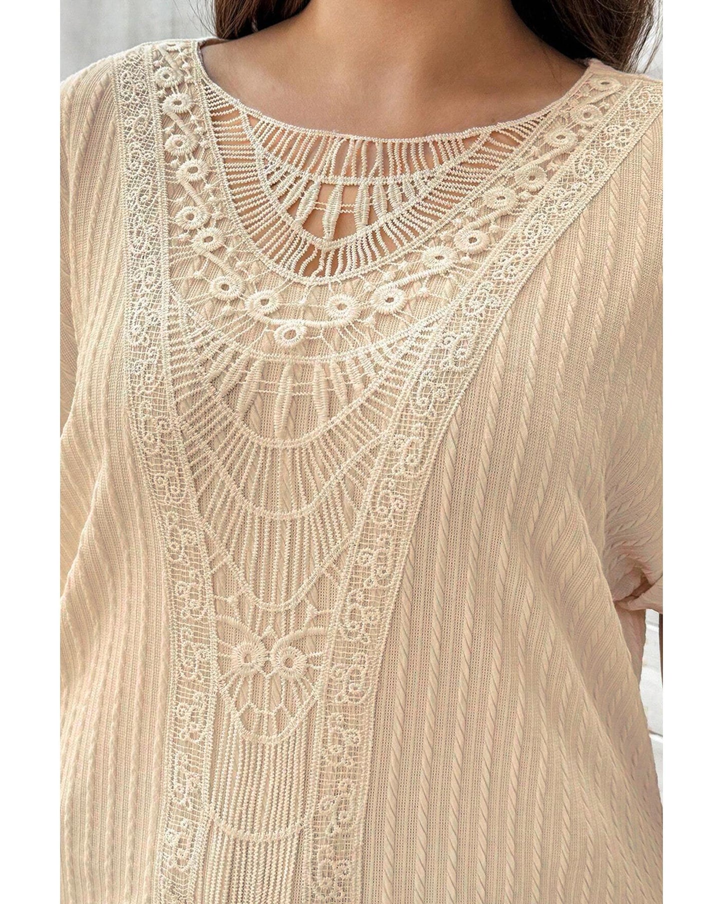 Plus size Textured Cuffed Top with Knit Detail