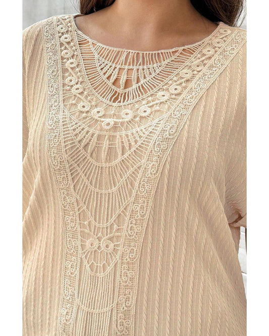 Plus size Textured Cuffed Top with Knit Detail