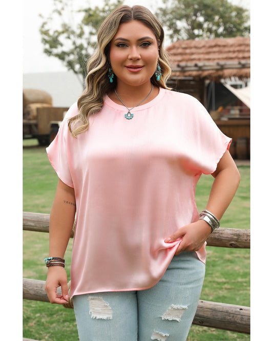 Plus size Metallic Gloss Batwing Sleeve Top