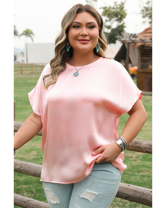 Plus size Metallic Gloss Batwing Sleeve Top
