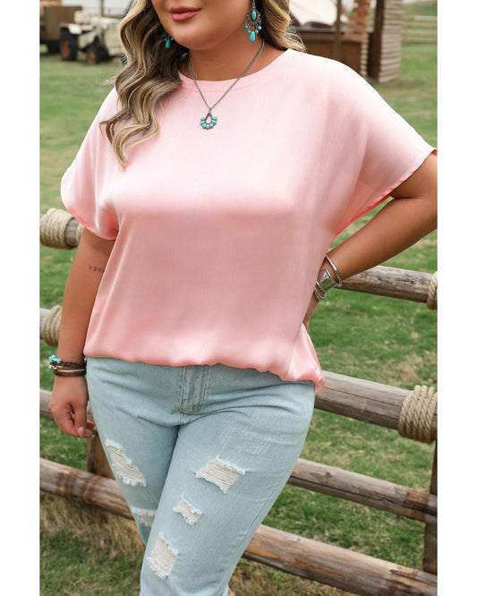 Plus size Metallic Gloss Batwing Sleeve Top