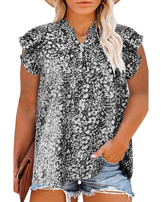 Plus Size Rose Floral Ruffle Sleeve Top