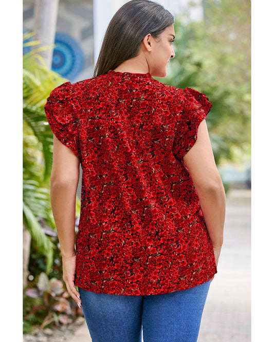 Plus Size Rose Floral Ruffle Sleeve Top
