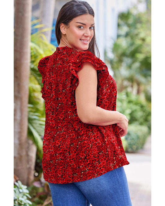 Plus Size Rose Floral Ruffle Sleeve Top
