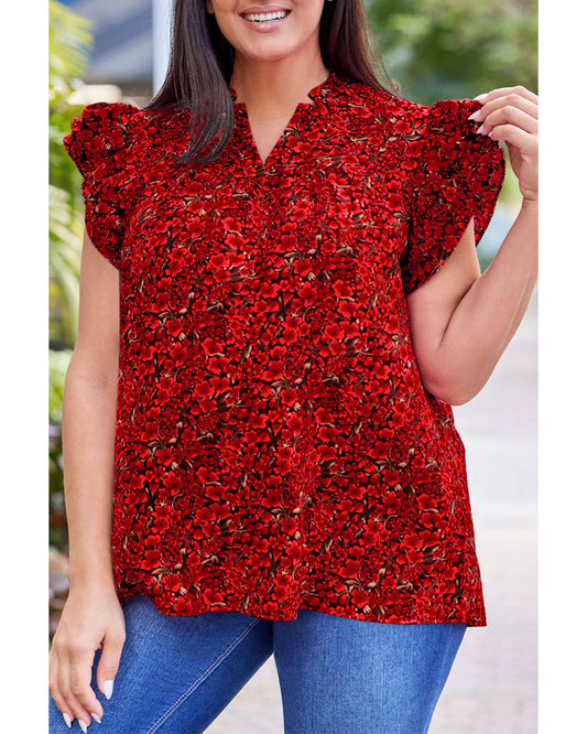Plus Size Rose Floral Ruffle Sleeve Top
