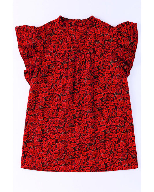 Plus Size Rose Floral Ruffle Sleeve Top