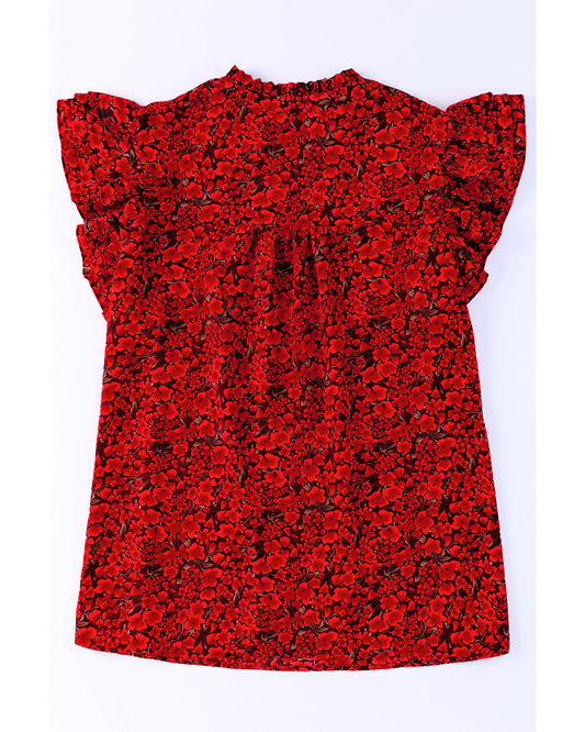 Plus Size Rose Floral Ruffle Sleeve Top