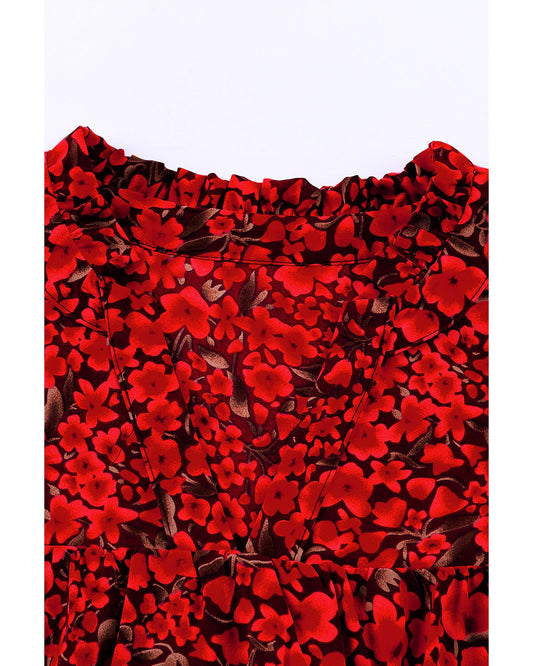 Plus Size Rose Floral Ruffle Sleeve Top