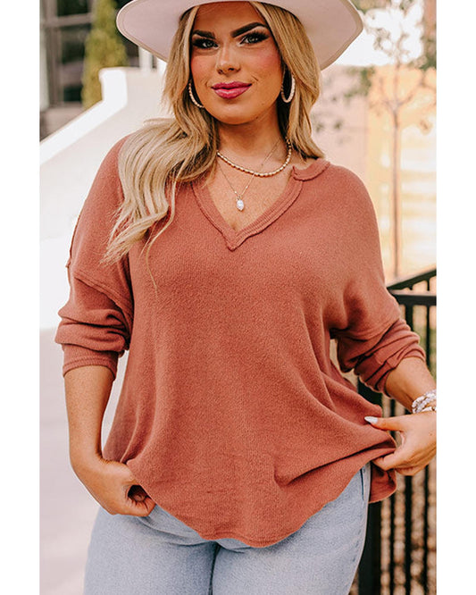 Plus Size Exposed Seam V-Neck Top