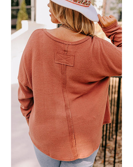 Plus Size Exposed Seam V-Neck Top