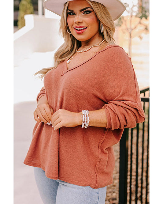 Plus Size Exposed Seam V-Neck Top