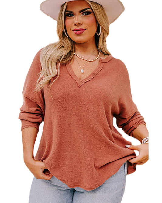 Plus Size Exposed Seam V-Neck Top