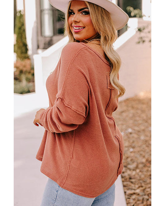 Plus Size Exposed Seam V-Neck Top