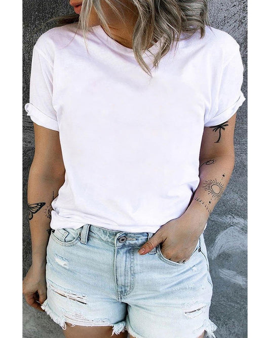 Plus Size Round Neck Rolled Sleeve T-shirt