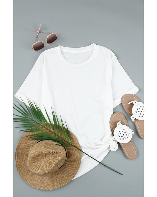 Plus Size Round Neck Rolled Sleeve T-shirt