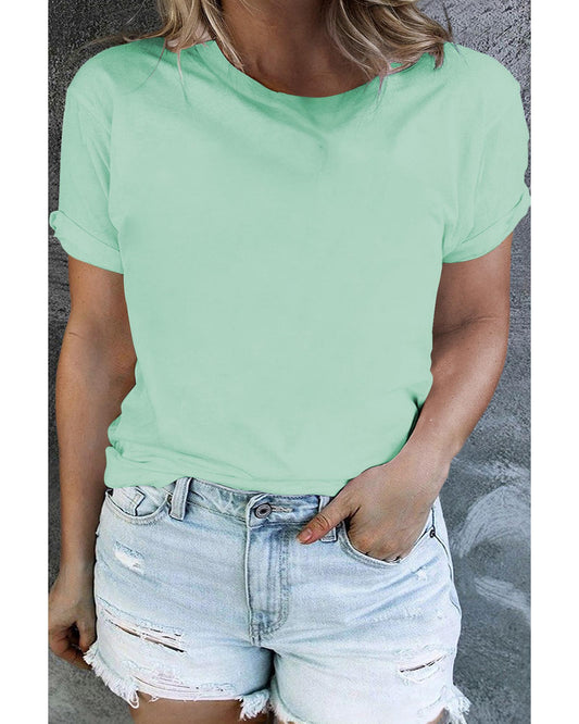 Plus Size Round Neck Rolled Sleeve T-shirt