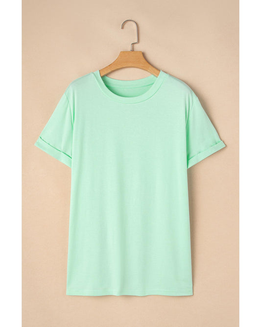 Plus Size Round Neck Rolled Sleeve T-shirt