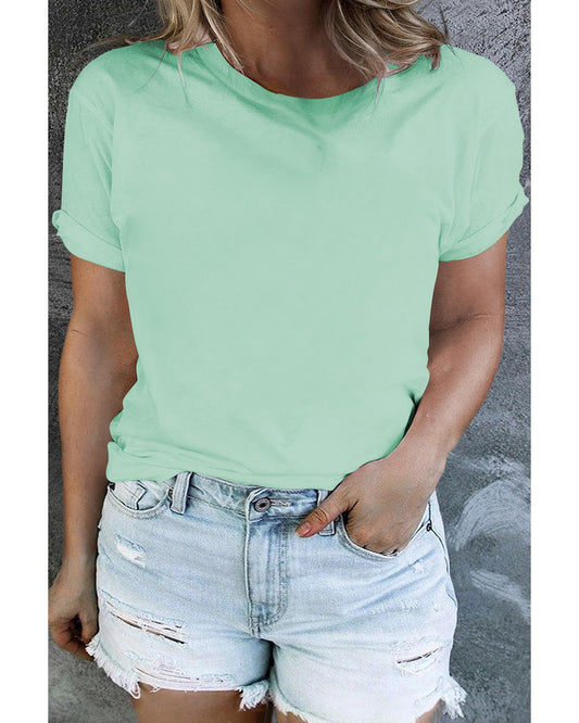 Plus Size Round Neck Rolled Sleeve T-shirt