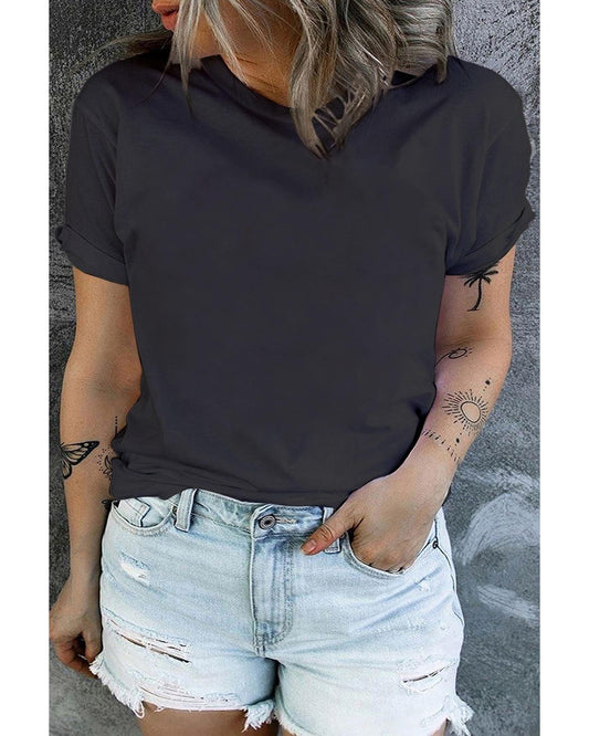 Plus Size Round Neck Rolled Sleeve T-shirt
