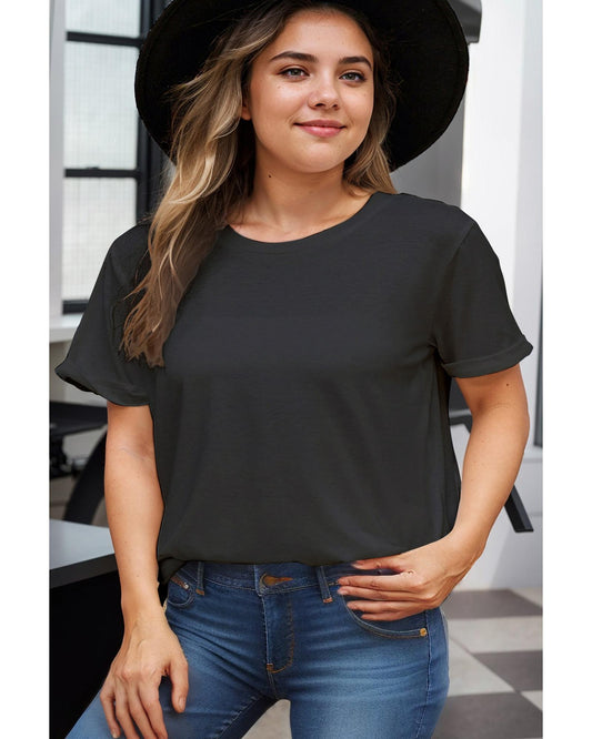 Plus Size Round Neck Rolled Sleeve T-shirt
