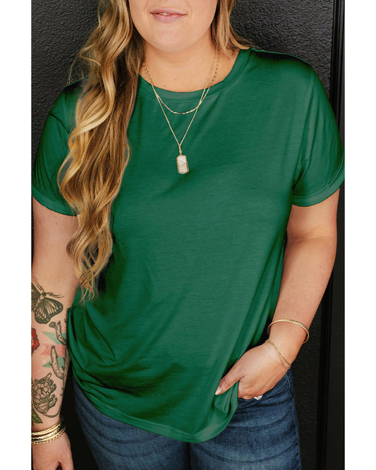 Plus Size Round Neck Rolled Sleeve T-shirt