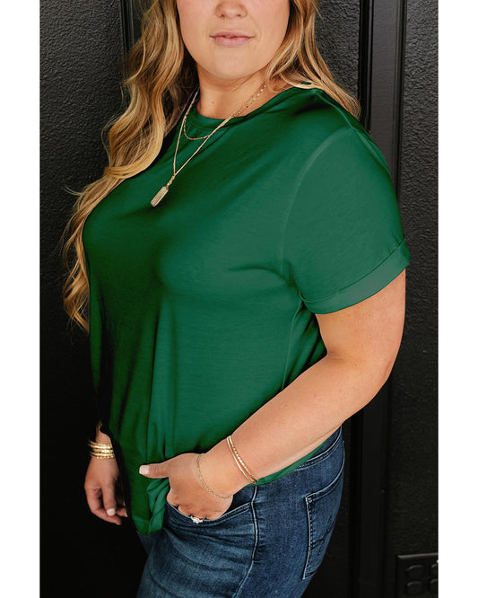 Plus Size Round Neck Rolled Sleeve T-shirt