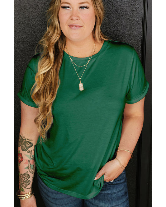 Plus Size Round Neck Rolled Sleeve T-shirt