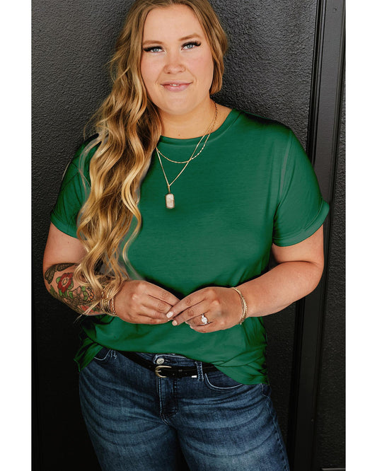 Plus Size Round Neck Rolled Sleeve T-shirt