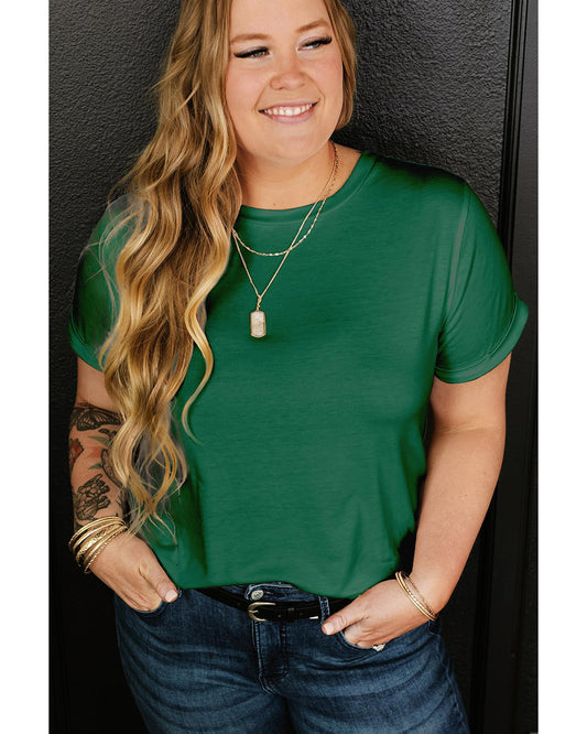 Plus Size Round Neck Rolled Sleeve T-shirt