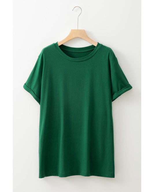 Plus Size Round Neck Rolled Sleeve T-shirt