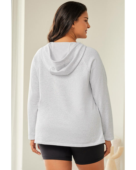 Plus Size Kangaroo Pocket Henley Button Hoodie