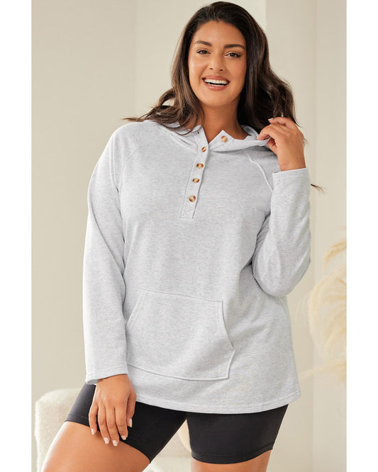 Plus Size Kangaroo Pocket Henley Button Hoodie