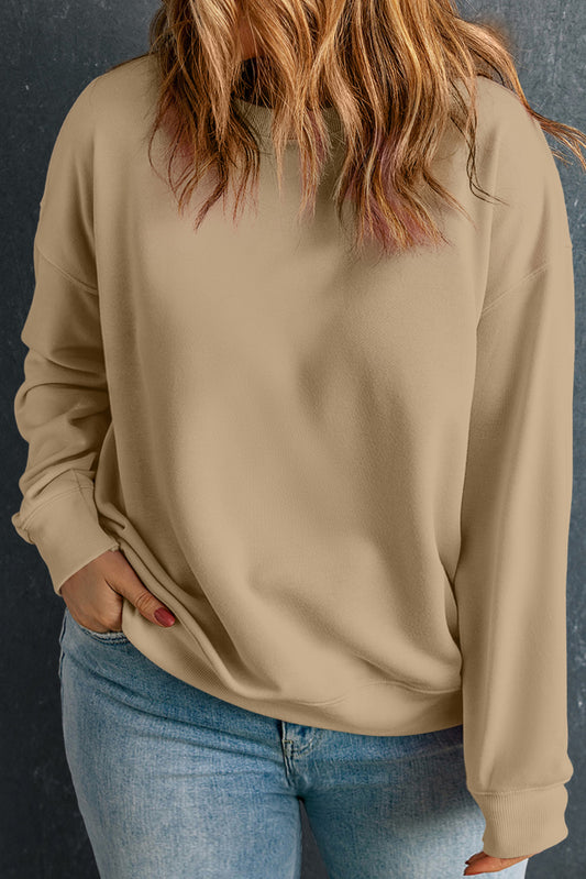 Plus Size Solid Crew Neck Drop Shoulder Sweatshirt