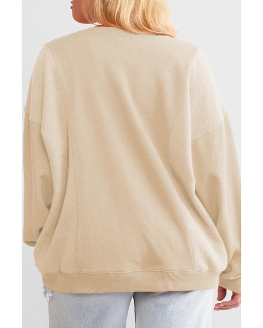 Plus Size Loose Patchwork Crewneck Sweatshirt