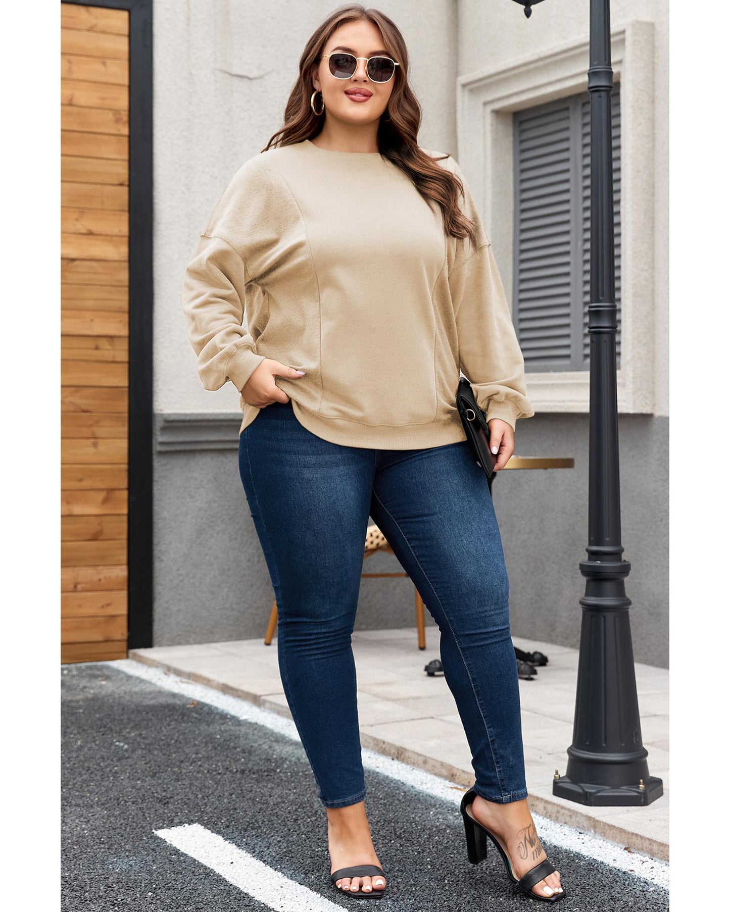 Plus Size Loose Patchwork Crewneck Sweatshirt