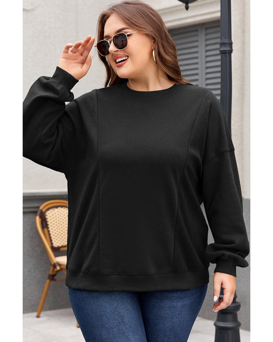 Plus Size Loose Patchwork Crewneck Sweatshirt