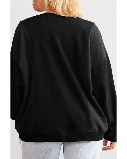 Plus Size Loose Patchwork Crewneck Sweatshirt