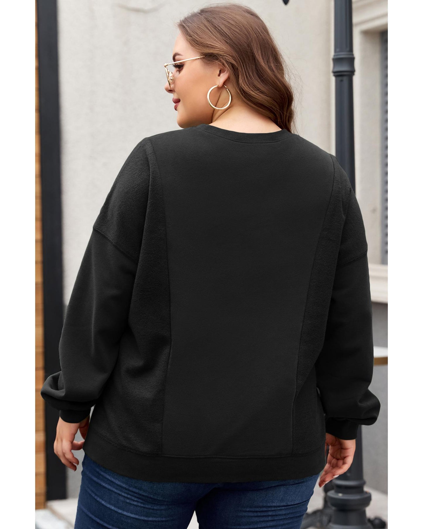 Plus Size Loose Patchwork Crewneck Sweatshirt