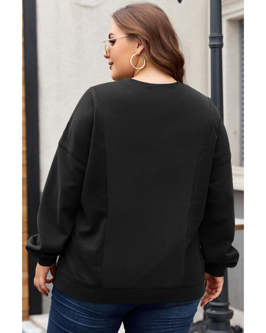 Plus Size Loose Patchwork Crewneck Sweatshirt