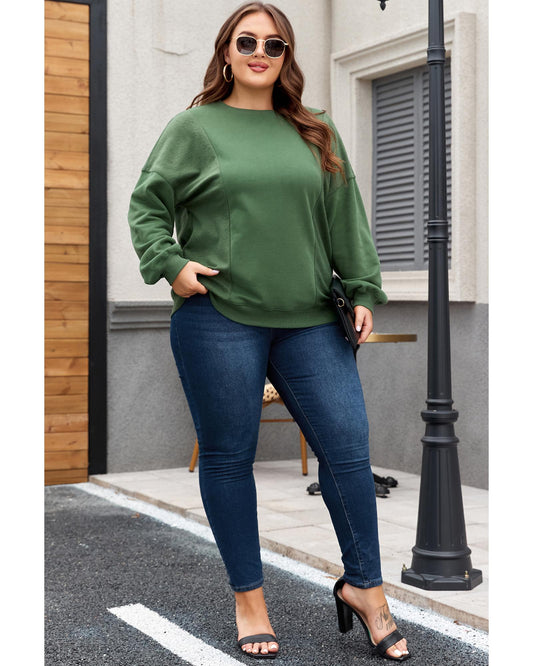 Plus Size Loose Patchwork Crewneck Sweatshirt