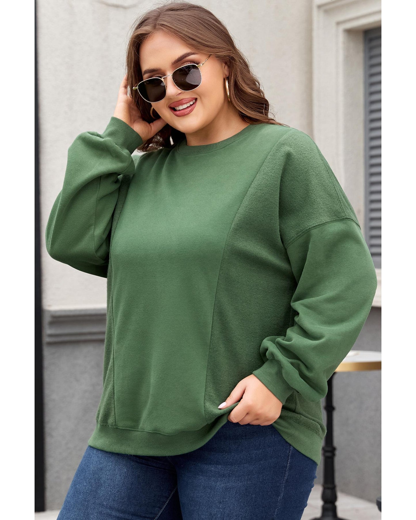 Plus Size Loose Patchwork Crewneck Sweatshirt