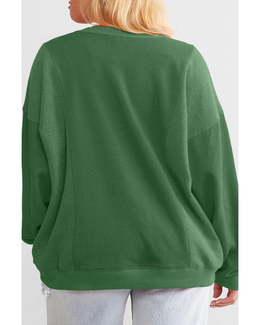 Plus Size Loose Patchwork Crewneck Sweatshirt