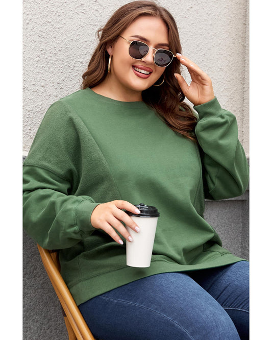 Plus Size Loose Patchwork Crewneck Sweatshirt