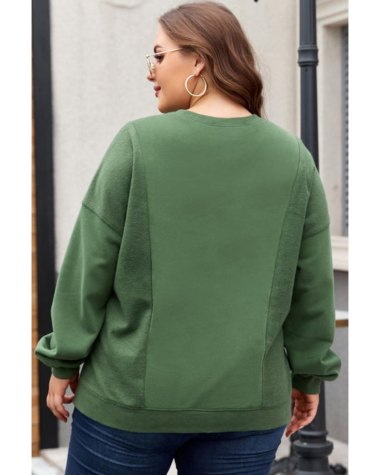 Plus Size Loose Patchwork Crewneck Sweatshirt