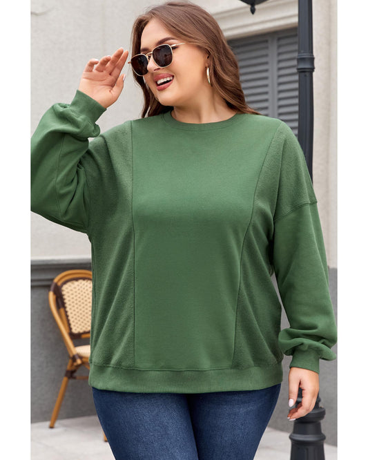 Plus Size Loose Patchwork Crewneck Sweatshirt