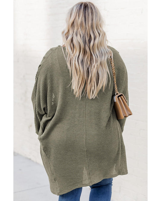 Plus size Waffle Knit Open Front Pocketed Cardigan